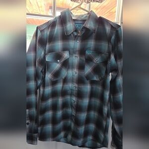 DIXXON Men's Black and Teal Plaid Shirt